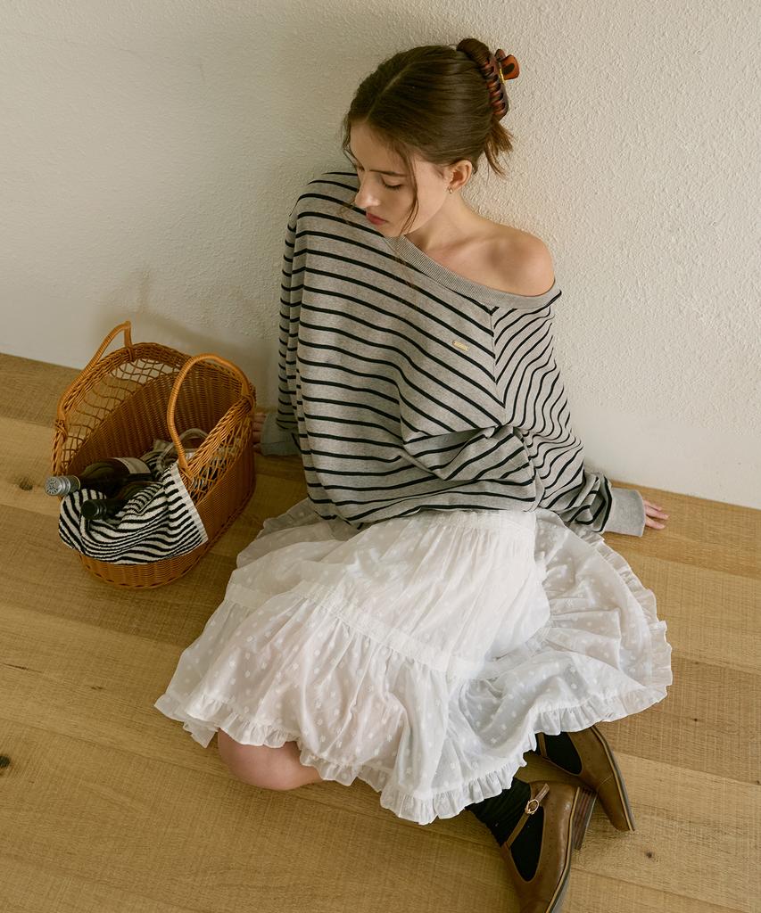 Letter From Moon Flower Lace Tiered Midi Skirt (White)