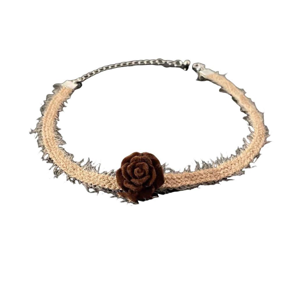 Fuzzy Flower Choker Necklace, Lazy Warm Autumn Winter Warm Tone Clavicle Neck Jewelry