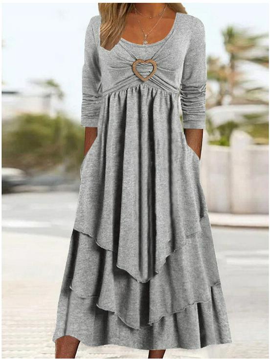 Stylish Heart-Embellished Layered Solid Color Dress