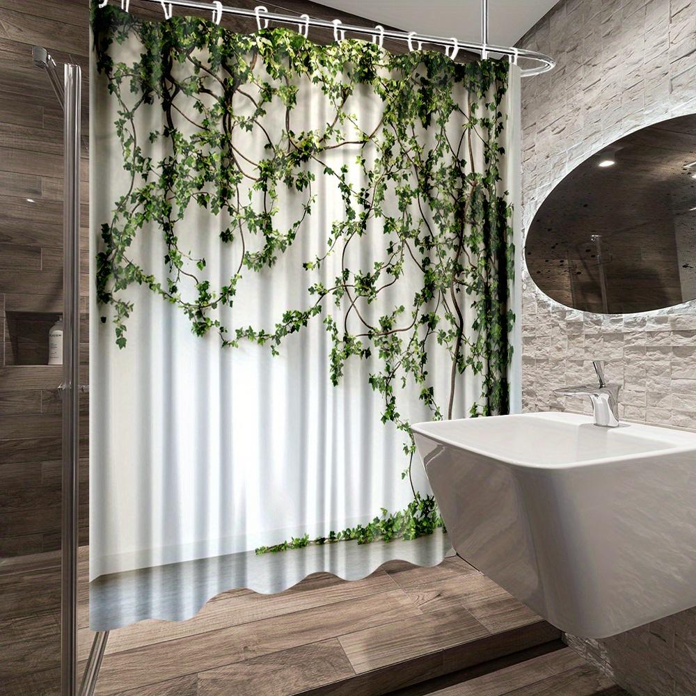 1Pc Green Plant Vine Shower Curtain, Polyester Fabric For Bathroom Decoration, With 12 Hooks 70.8 X 70.8 Inch Shower Curtain