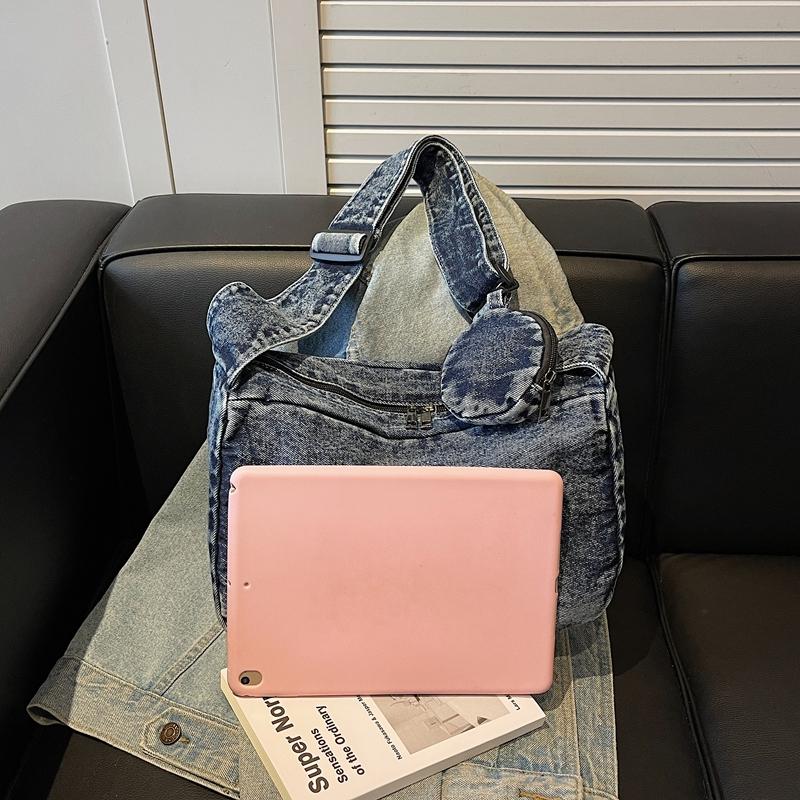 Solid Color Crossbody Bag Underarm Bag Women Denim Bag Commuter Shoulder Bag