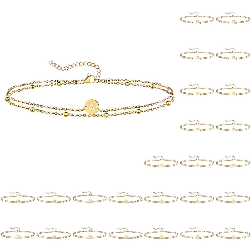 Stainless Steel Bead Chain Round Letter Double-layer Bracelet