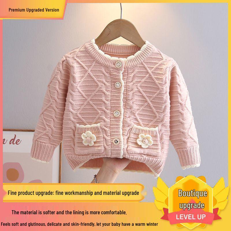 2025 Autumn Girls' Korean Style Knit Cardigan - Fashionable Early Autumn Children's Outerwear Sweater