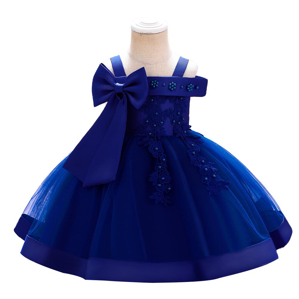 New Children's One-Shoulder Pearl Embroidered Princess Dress for Summer