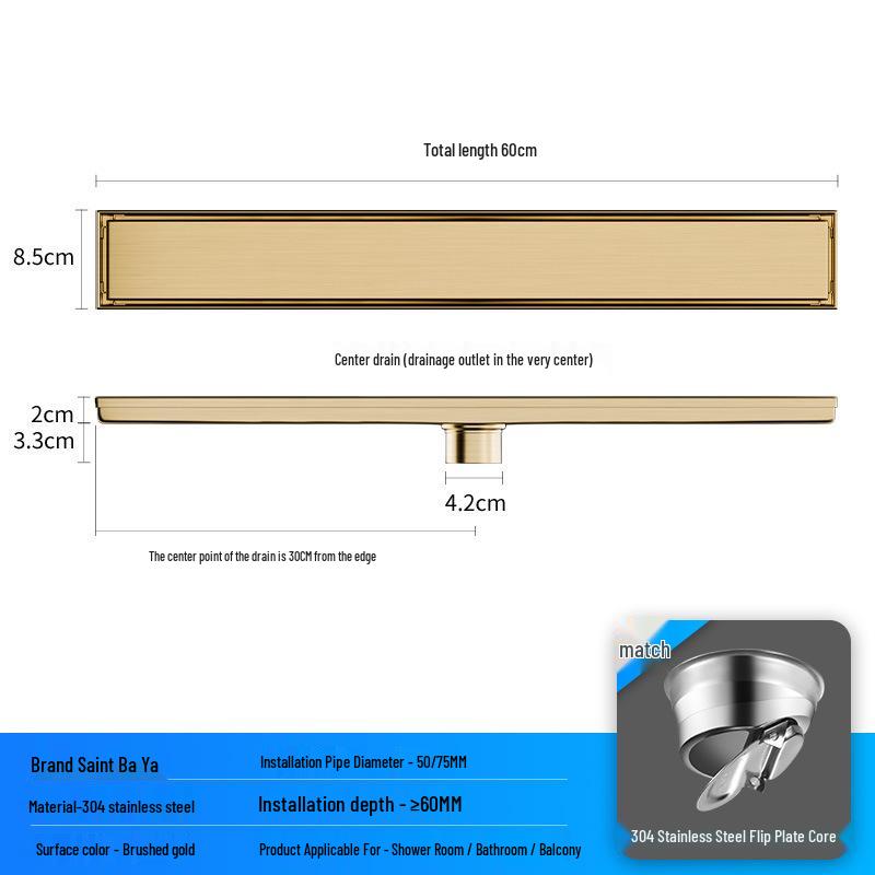 Bright Light 304 Stainless Steel Invisible Floor Drain - Odor-Resistant for Hotel Showers
