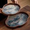 Bamboo Wood Glass Tea Tray Chinese Retro Ink Wind Dry Bubble Tray Simple Kung Fu Tea Tray Tea Set Storage Accessories