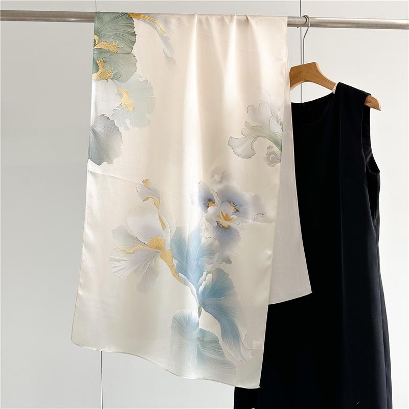 170*53cm Luxury 100% Mulberry Silk Scarf Printed Satin Shawl Lightweight Spring Summer Wrap Elegant  Accessories