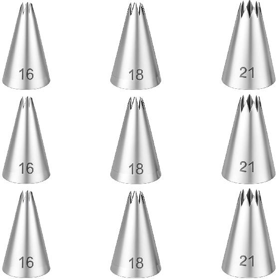 JIEYAO 9 Piece Stainless Steel Star Piping Tips Set, French Open Star Tube Frosting Nozzle Kit Pastry Decorating Tips for Cupcakes Cakes Cookies