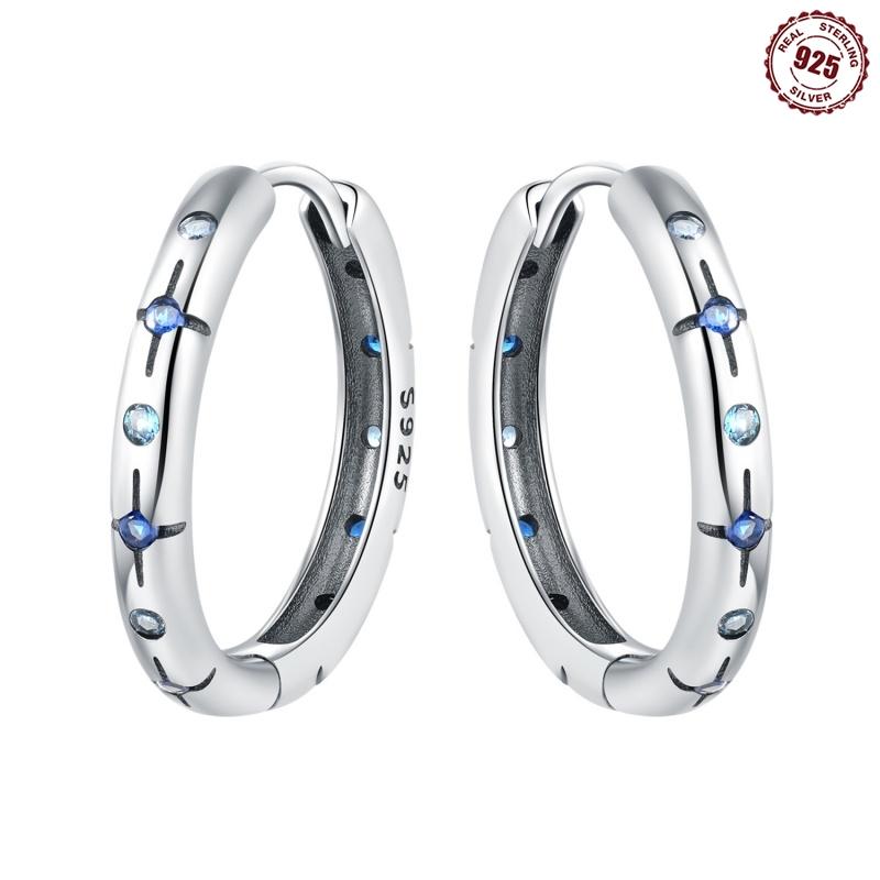 925 Silver Hoop Earrings for Women Simple Silver Fashion Star Moon Zircon Earrings Fine Jewelry New Year Women Gifts