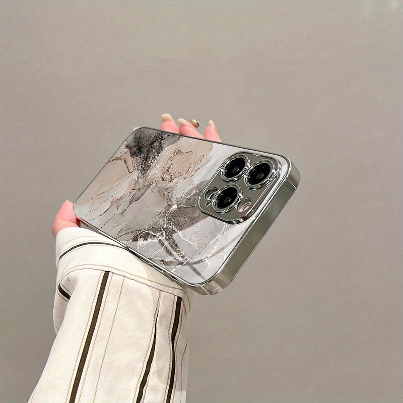 Luxus Marmor Textur Muster Gehärtetes Glas Galvanisiert Silber Handyhülle Für Samsung Galaxy S25 S24 S23 Ultra Plus FE Hülle