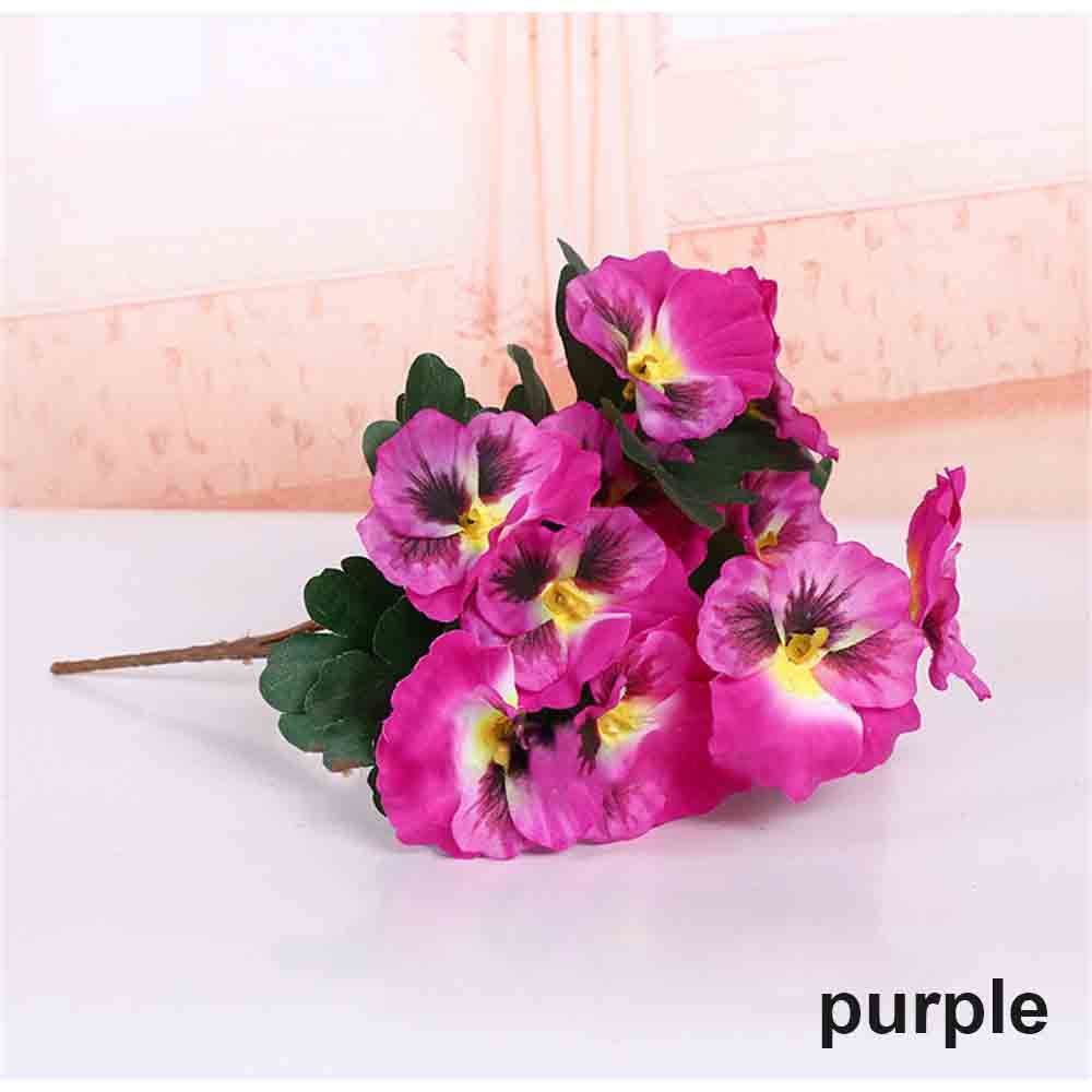 

10 head Bedding Simulation Wedding Artificial Silk Bouquet Pansy Flower Floral Decor Plant Bunch фиолетовый