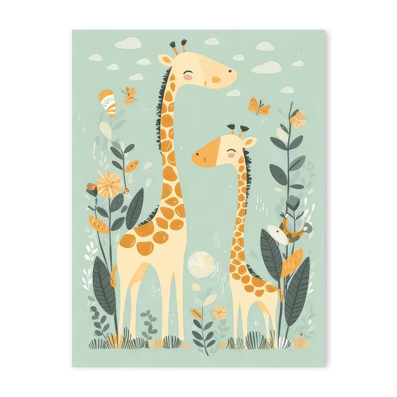 Cartoon Lion Giraffe Fox Nursery Wall Art Print Poster Baby Bedroom Cute Animal Canvas Painting Modern Room Aesthetic Decoration