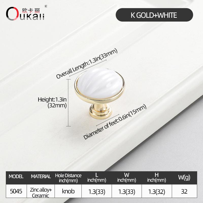 Oukali Classical Furniture Cabinet Handle Kitchen Drawer Ceramic White Handle Wardrobe Zinc Pull Handles