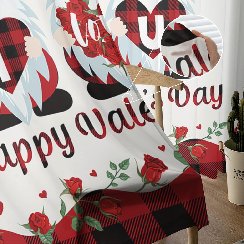 Valentine 'S Day Gnome Love Roses Tulle Curtains For Living Room Kitchen Sheer Voile Curtain Bedroom Window Panels