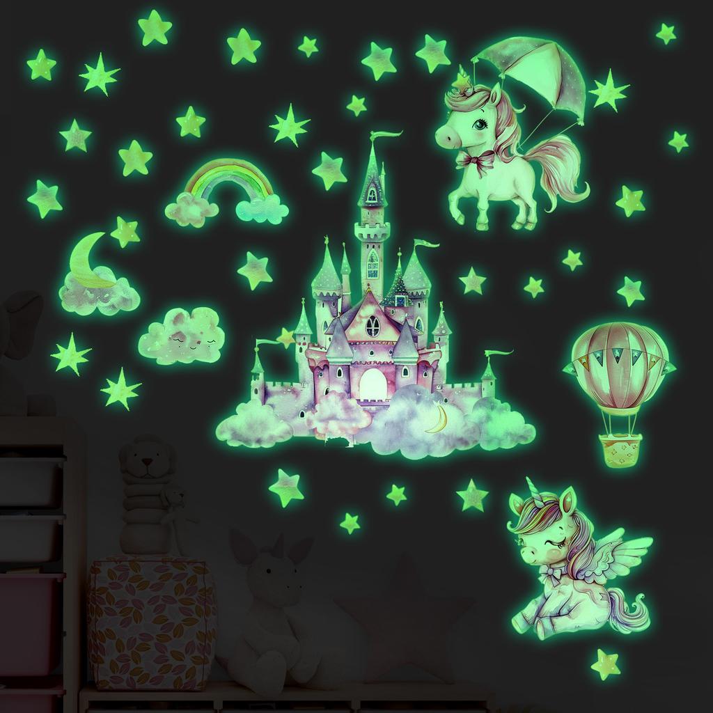 Cartoon Regenbogen Wolke Einhorn Leuchtende Wandaufkleber Niedliche Dekoration für Schlafzimmer Mädchen Geschenk Heimdeko Wohnzimmer Wandaufkleber