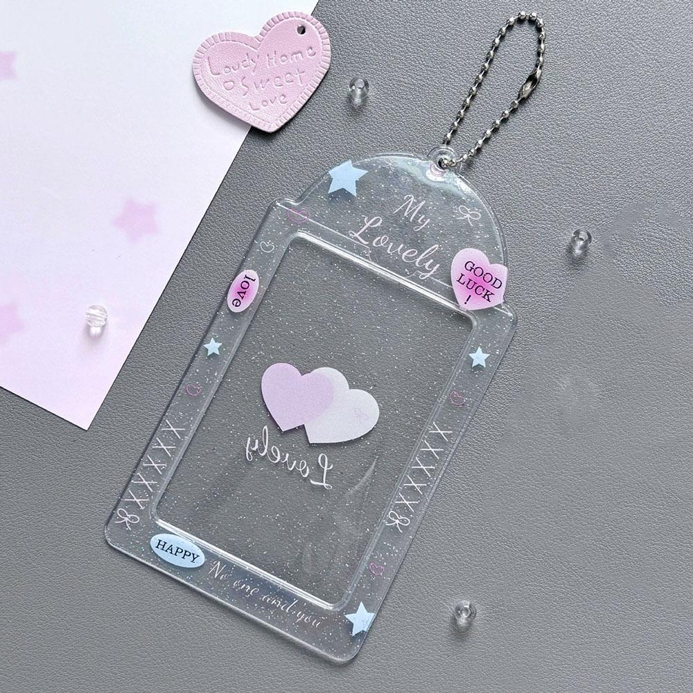 Transparent Glitter 3 Inch Photocard Holder PVC Heart Card Holder Storage Idol Card Display Protective Pendant Photo Card Holder