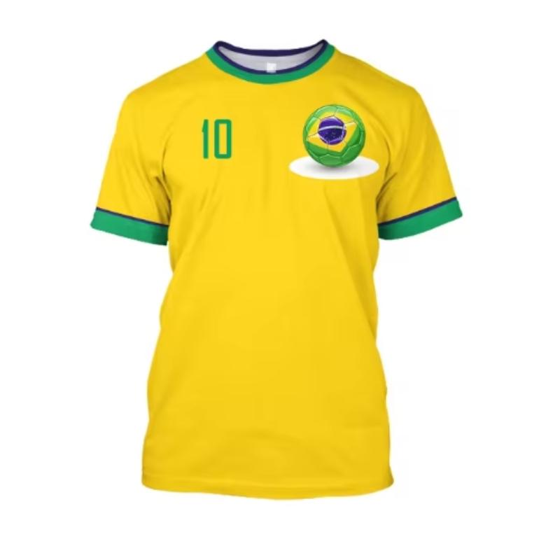 Brazil Jersey Men's T-shirt O-Neck Oversized Short Sleeve Men's Clothing 3D Print Brazilian Flag Selection Football Team Shirt