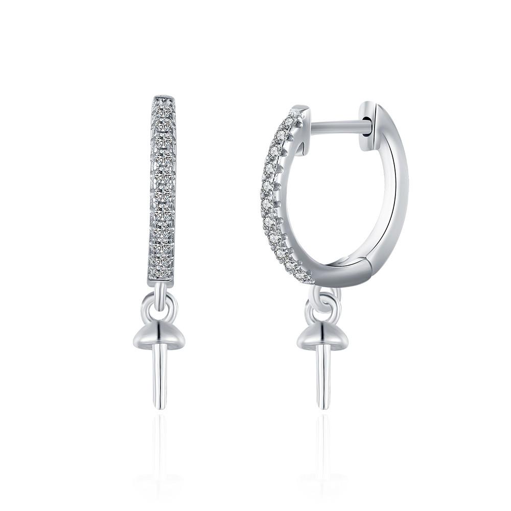 

CLUCI Real 925 Sterling Silver CZ Round Dangle Stud Earrings Mountings for Women DIY Party Wedding Pearl Jewelry SE134SB біле золото кольору