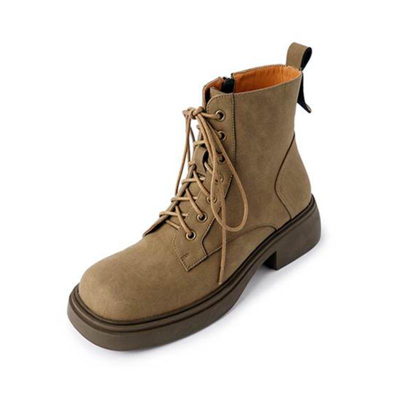 

Krazing Pot Осенне-зимняя обувь из коровьей кожи с круглым носком на толстом среднем каблуке, ковбойские сапоги на шнуровке, женские ботильоны 34 коричневый