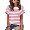 Temu 2023 Women's Colorful Striped Round Neck Pullover Casual T-shirt