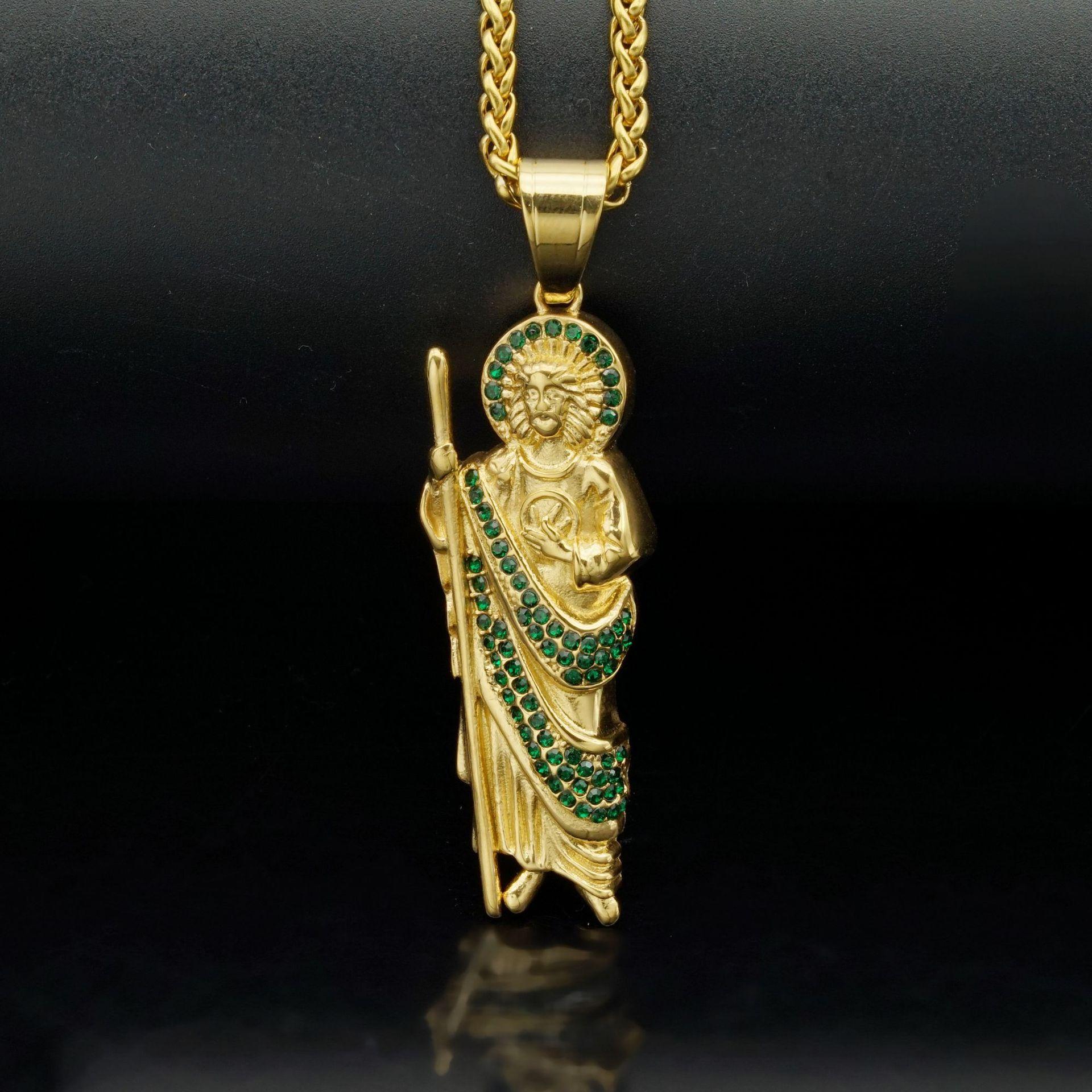 

1pc 316L Stainless Steel Pendant, Saint Jude, with Rhinestone Streets, Hip-hop, Parties, Men s Women s Holiday Gifts, Jewelry