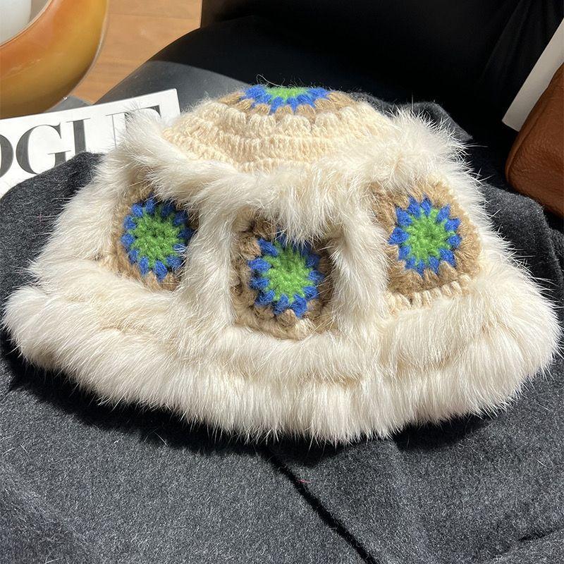 Rabbit Hat Women's Autumn and Winter New Tiger Head Lion Hat Fashion Warm Bucket Hat Fluff Woven Fur Hat