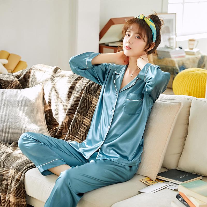 Han Yatong Silk Couple Pajamas Set: Autumn Long Sleeve Cardigan Homewear