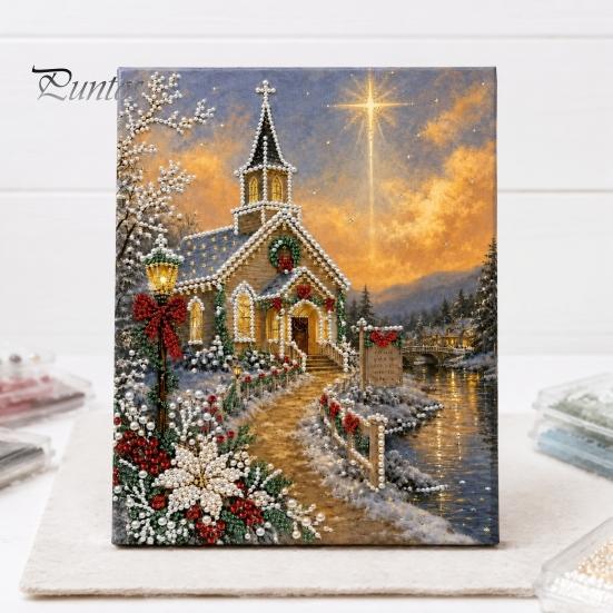 Sparkling Gemstone Kits Christmas Church Faux Pearl Art Kit, Painting DIY 15.75 Round Crafting x 11.81 Inch Beginners Craft for Adults, Relaxing Home