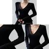 Plain Black Top With Lace Splicing V Neck For Spring Casual Wear