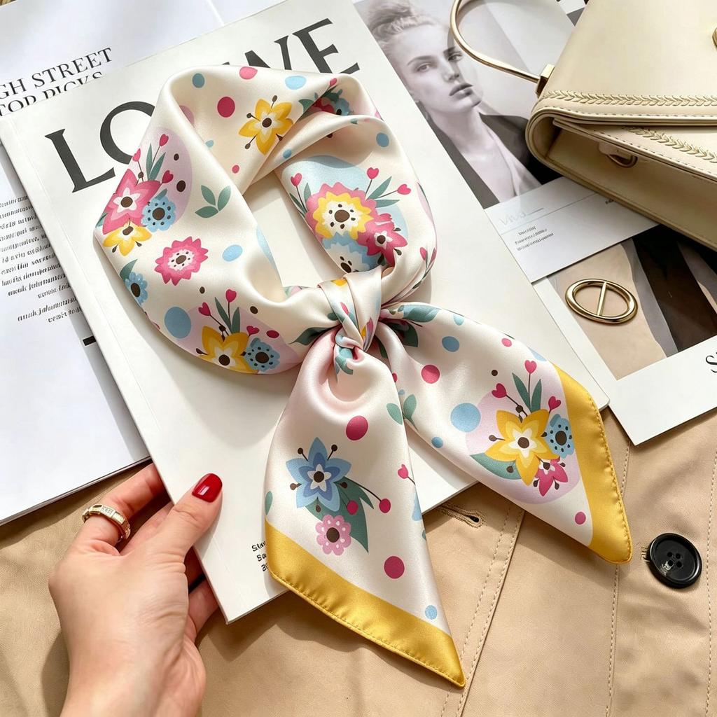 Simple temperament Spring and summer female imitation silk scarf versatile Korean version casual small square scarf neck protection decorative scarf