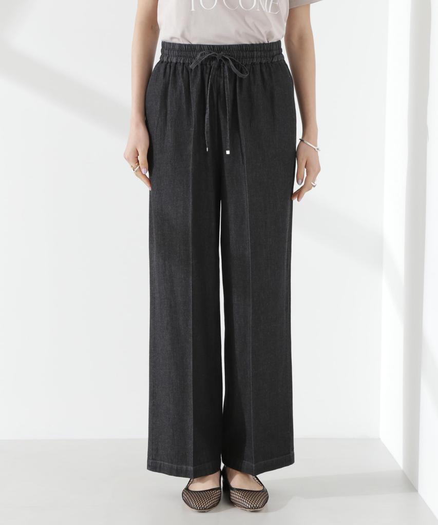 Nano Universe Light Denim Drawstring Pants with Center Press Be Paired with Other F 010 Black Women's (Can Items) 673-5127316