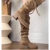 Retro Wasteland Wind Fringed Knight Boots Thick Heel But Knee Long Boots Skinny Shoes Pile Medium Boots Women