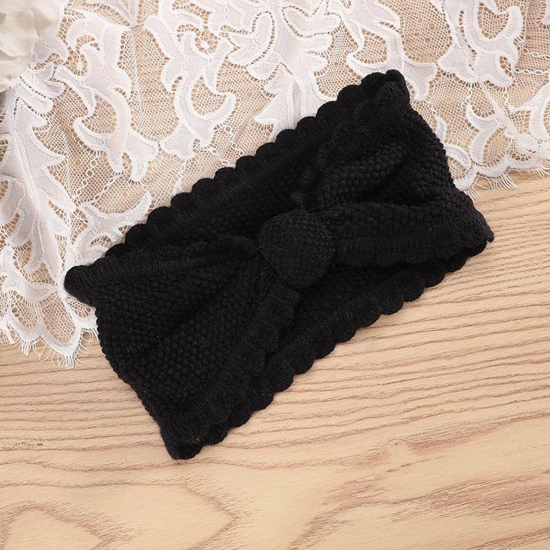 

Вязаная шерстяная повязка на голову, защита ушей, головной убор, бант, эластичная кружевная теплая повязка на голову на осень и зиму чёрный