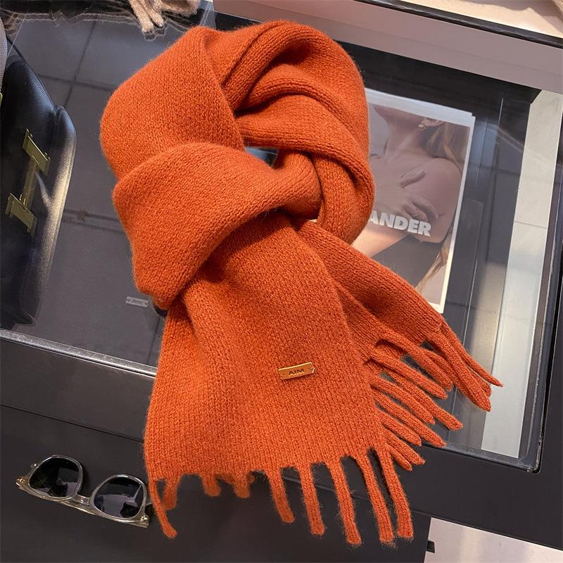 Pure Wool Scarf Women's Winter High End Tassel Warm Short Small Scarf