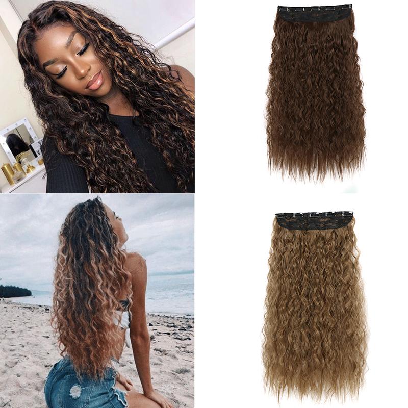 

XINRAN длинные синтетические волнистые заколки для наращивания волос, накидка на 5 заколок для волос, омбре, коричневый хвост, светлые накладные волосы