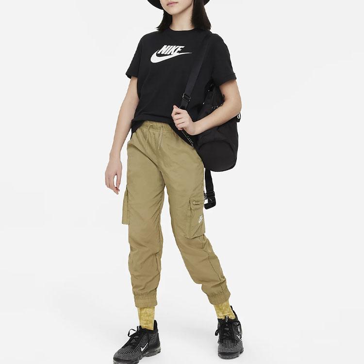 Nike Letter Logo Print Round Neck Short Sleeve T-Shirt Kids Tops Black FD0928-010