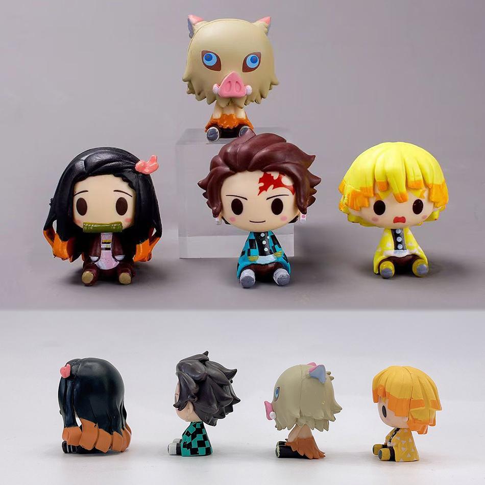 Demon Slayer Kimetsu No Yaiba Q Version Sitting Figures Tanjiro Nezuko Zenitsu Inosuke Model Desk Decor Birthday Gifts For Fans
