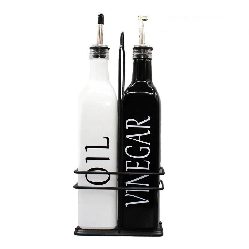 Nordic INS Style Black and White Oil & Vinegar Bottle Set – Minimalist Kitchen Seasoning Jars