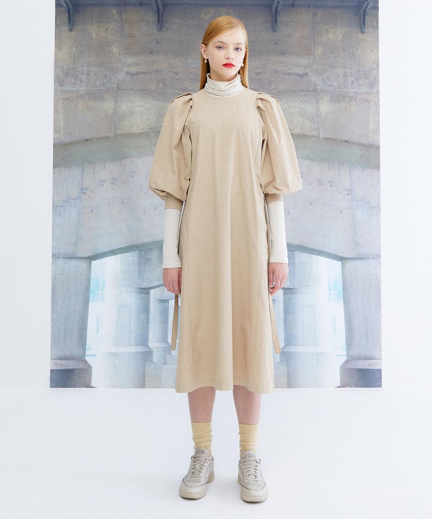 THE STUDIO K Puff Volume Sleeve Dress_Beige