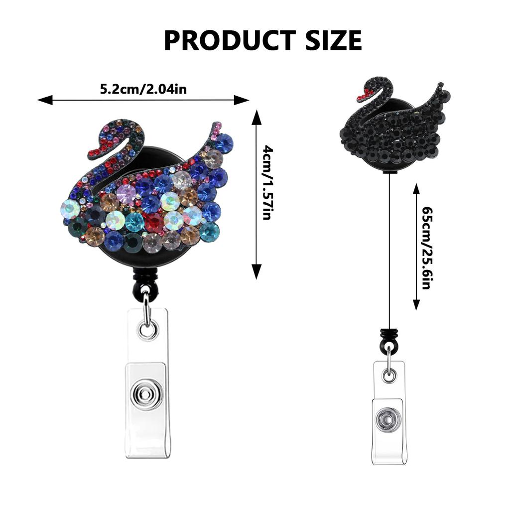 Swan Rhinestone Badge Holder Reliable Swivel Alligator Clip Retractable Badge Reel Convenient Id Holder Reel For Office