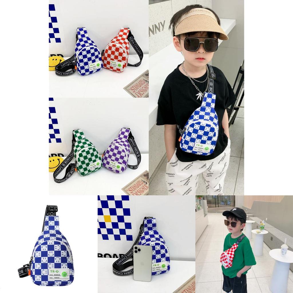 Stylish 2022 Kids Chest Bag For Boys With Trendy Checkerboard And Smile Design In Versatile Colors