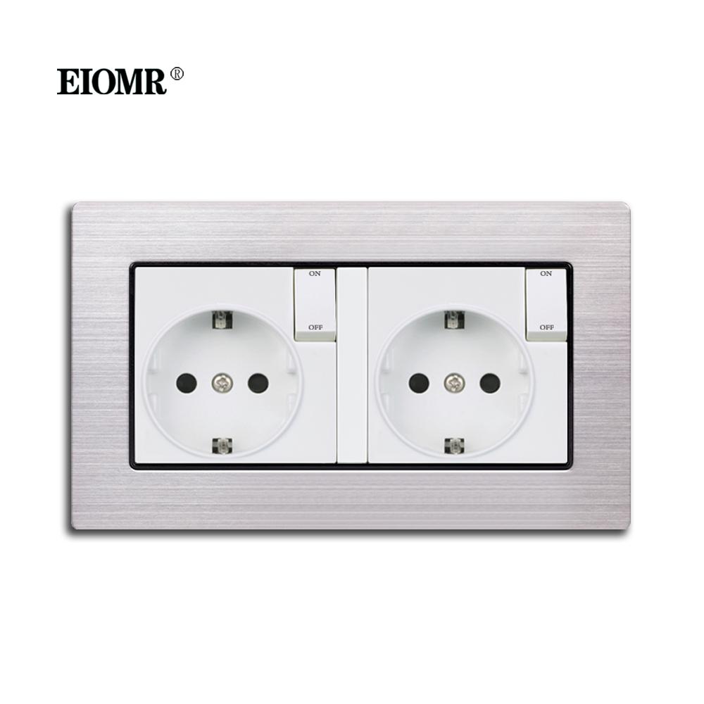 EIOMR EU Standard Electrical Sockets Simple Style PC Panel Double Socket Strip with Switch Button EU Russia Spain Wall Socket