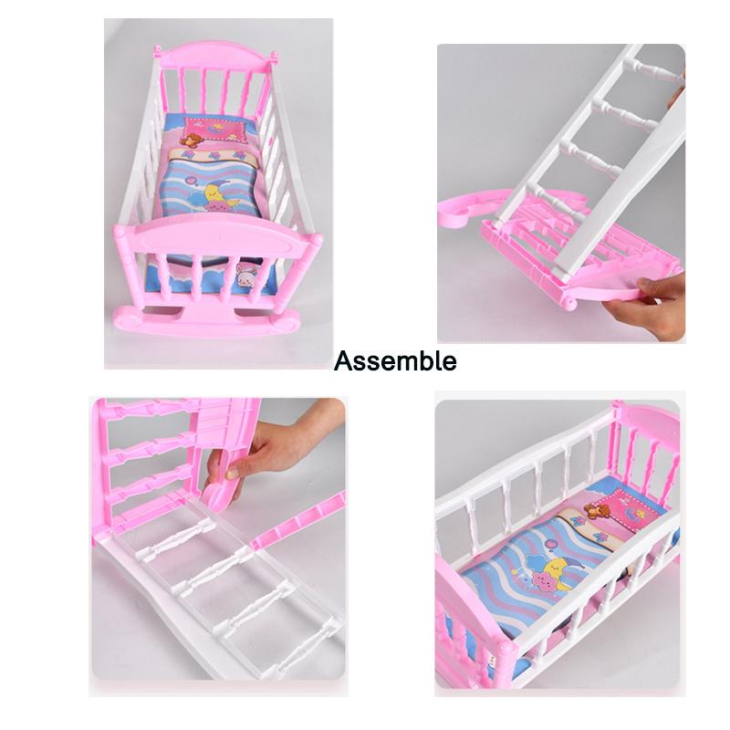 Baby Bed Cradle 8-10 Inches Dolls Cute Dollhouse Accessories Miniature Doll Gift Toys Children Years Up for 3 and Kid Friendly Entertaining Fun Play