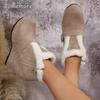 Fashion Metal Buckle Suede Wedge Heel Snow Boots Women Winter Round Toe Super High Heel Ankle Boots Warm Faux Fur Thick Bottom Shoes