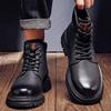 Casual Men's Thick-soled Heightening Trendy British Work Boots Outdoor Autumn And Winter Velvet Thickened Warm Rhubarb Boots