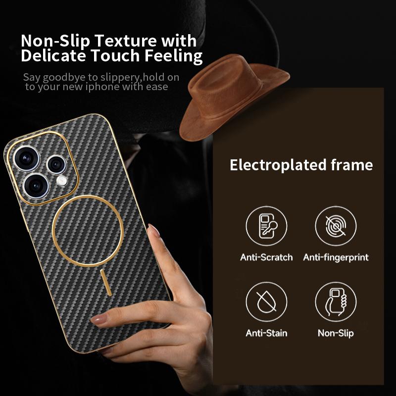 For OPPO Reno 15 15 Pro 15 ProMini Electroplated Carbon Fiber Magnetic Fingerprint-resistant Shockproof Phone Case