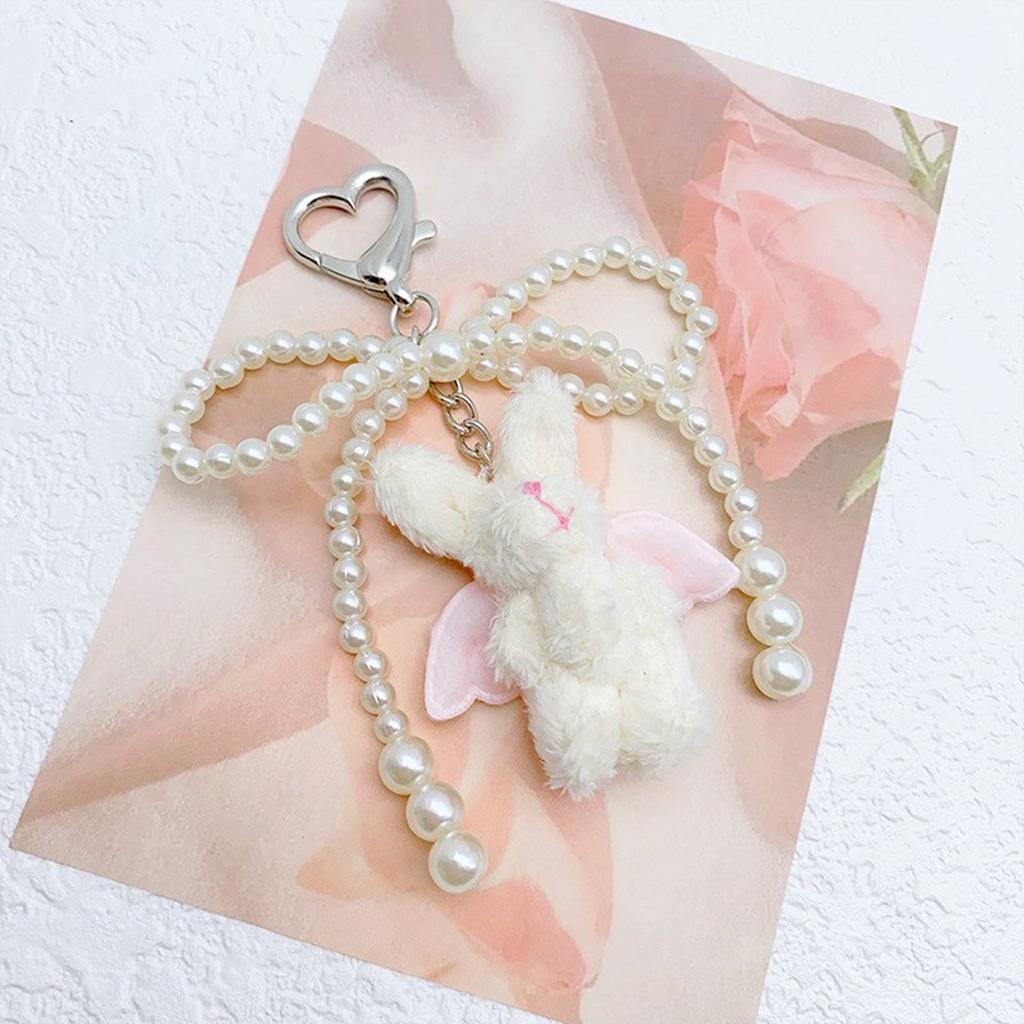 Elegant Beaded Bowknot Keychain Phone Charm Unique Keyring Plush Animal Bag Pendant Accessory for Purse Backpack