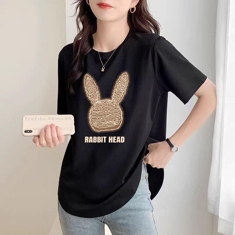 White Short-sleeved T-shirt for Women's Summer New Curved Hem Loose Solid Color Half-sleeved Stylish Unique Top