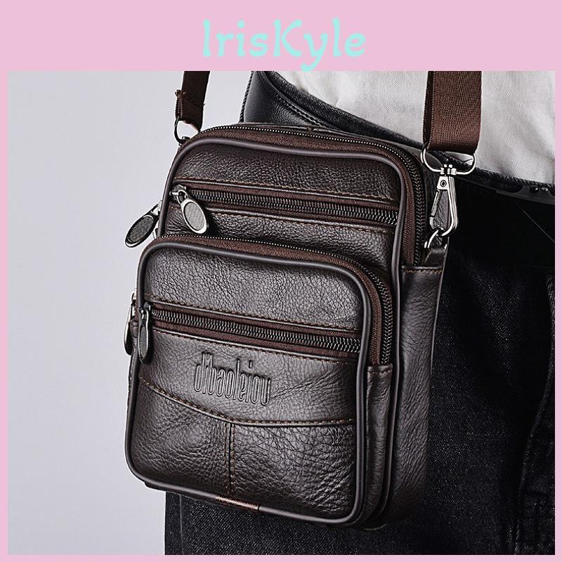 Bagdouble Crossbody Genuine Mens Leather Zipper Small Shoulder Bagcompact Multipocket Sling Bag For Everyday Carry