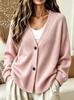 European 2026 Autumn/Winter Women's V-neck Button Long Sleeve Cardigan Sweater Coat - Lazy Style.